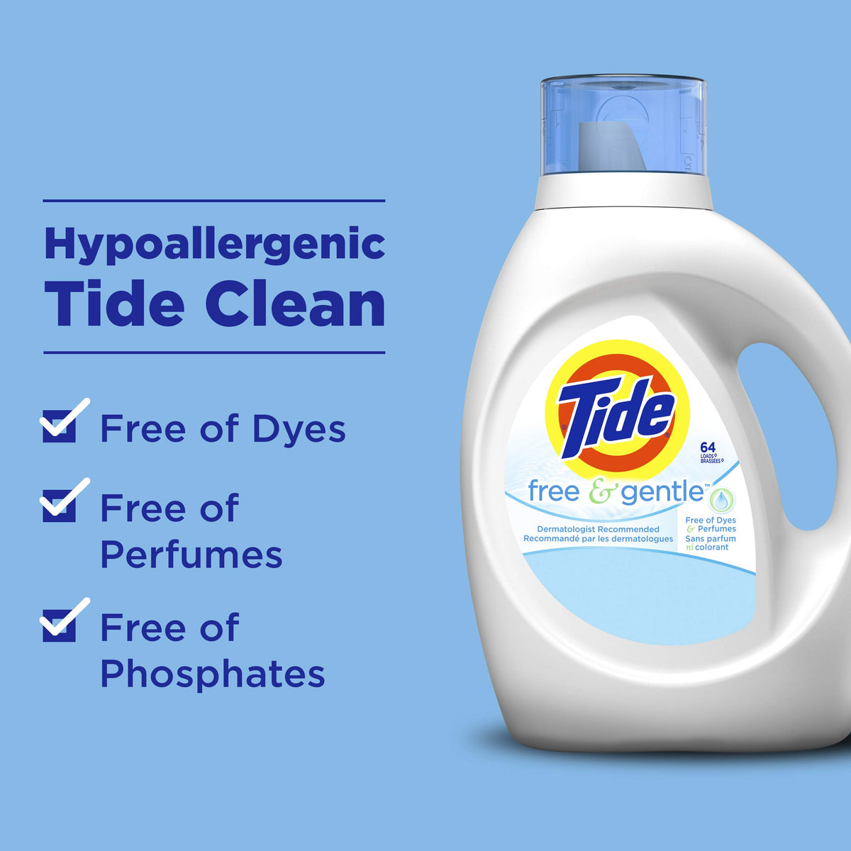 Tide Free & Gentle Liquid Laundry Detergent, 100 Loads, 132 fl oz, Tide Laundry Detergent, Clean Laundry Detergent