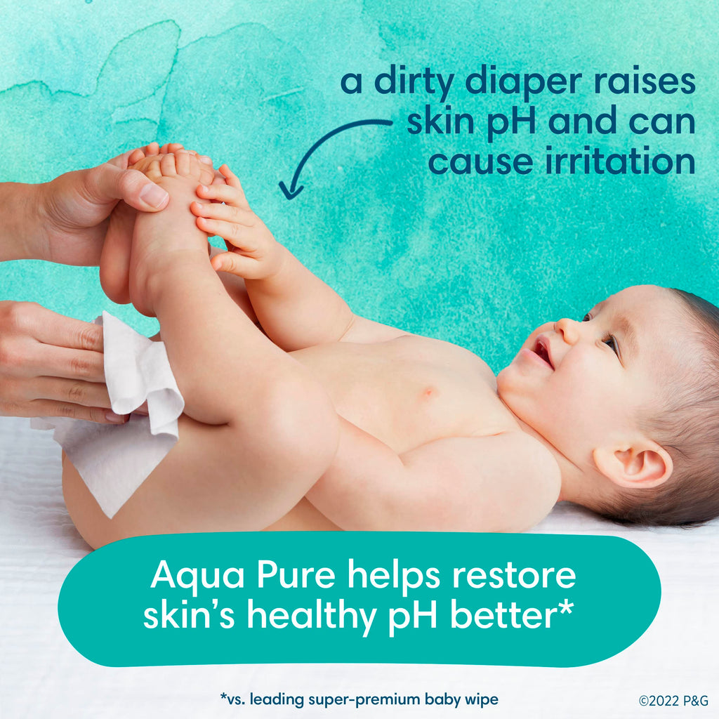 Pampers Aqua Pure Baby Wipes, 99% Water, Fragrance Free, Unscented, Water Based, Multi-Use, 896 Wipes Total (16X Flip-Top Packs) [Packaging May Vary]