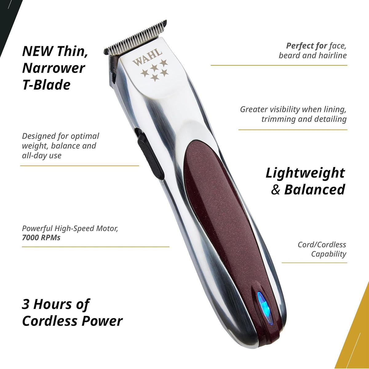 Wahl Professional 5 Star Align Cordless Trimmer, Narrow T-Blade,Model 8172