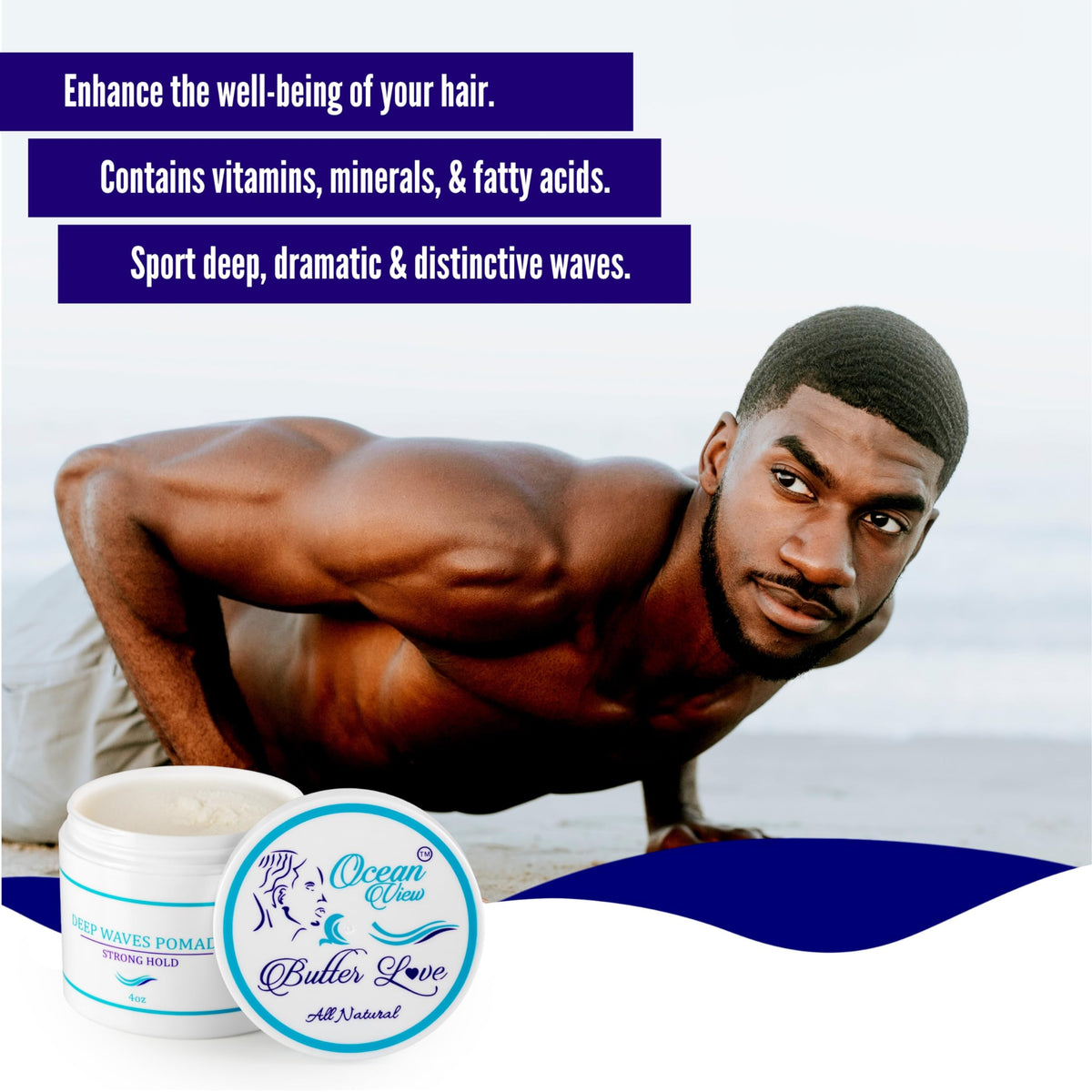 OCEAN VIEW DEEP WAVES POMADE- Water-Based Hair Cream for 360 Wave Training and Wolfing- Silky Smooth Application and Styling, Strong Hold, Easy Wash- Waver and Barber Accessories - 4oz Tin Can