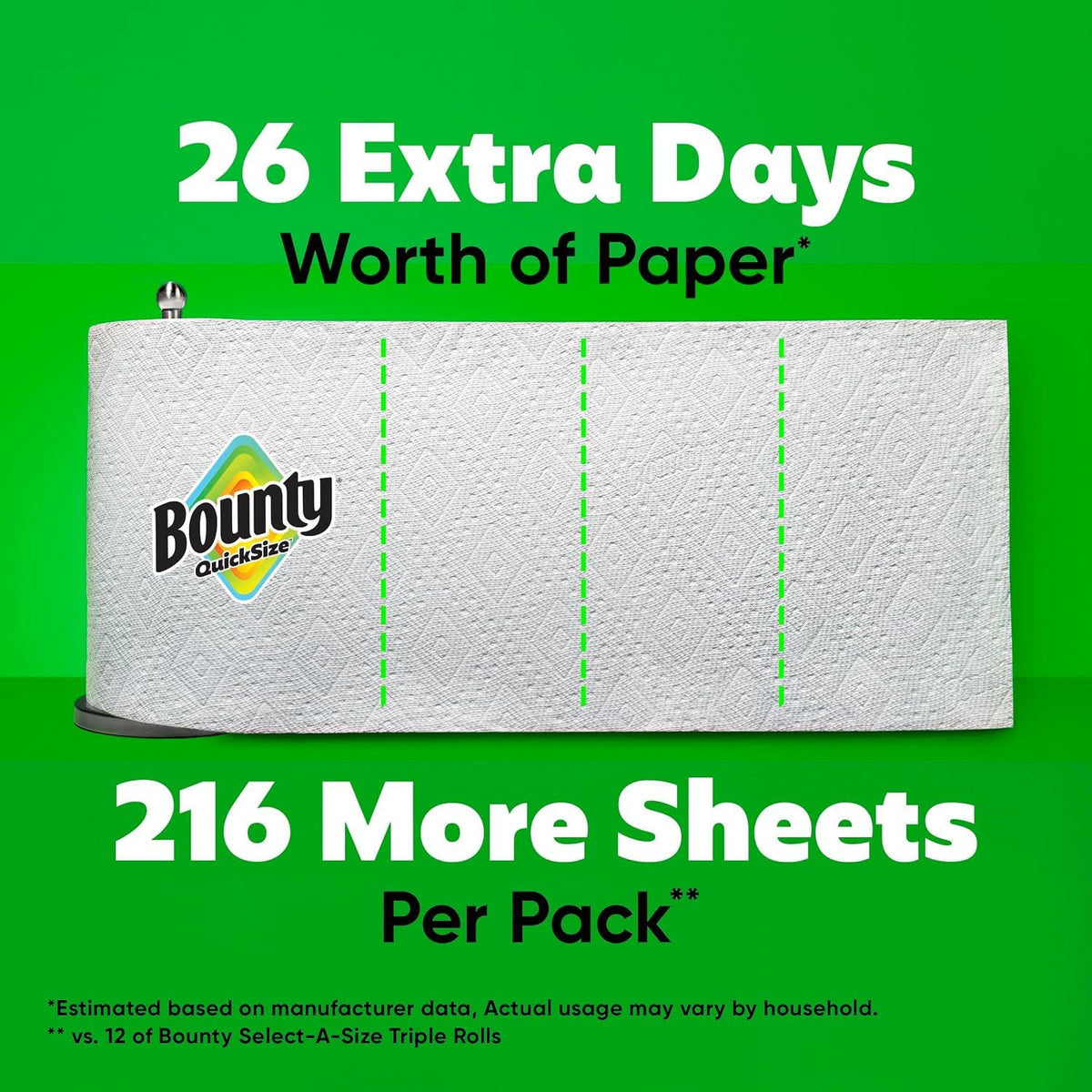 Bounty Paper Towels Quick Size, White, 16 Family Rolls = 40 Regular Rolls