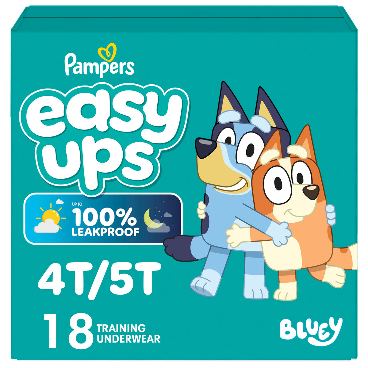 Easy Ups Girls & Boys Potty Training Pants, Size 5 (3T-4T), 124 Count, Bluey Absorbent Pull Up Training Underwear, Up to 100% Leakproof Day and Night, Hypoallergenic