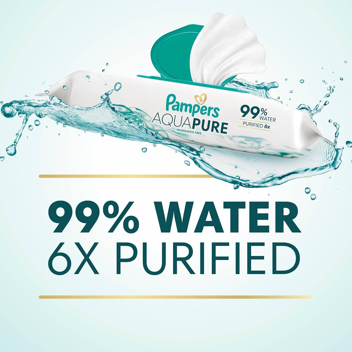 Pampers Aqua Pure Baby Wipes, 99% Water, Fragrance Free, Unscented, Water Based, Multi-Use, 896 Wipes Total (16X Flip-Top Packs) [Packaging May Vary]