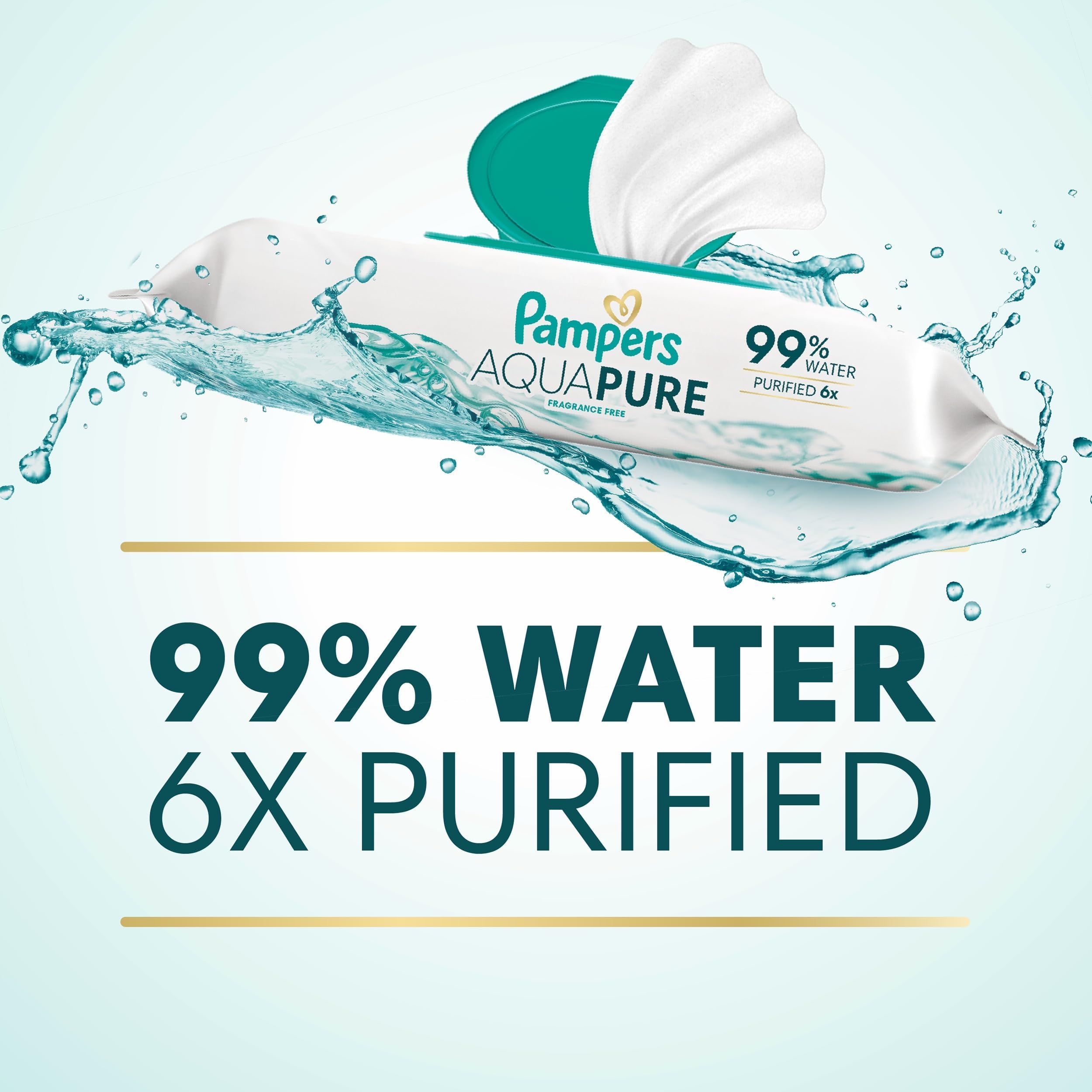 Pampers Aqua Pure Baby Wipes, 99% Water, Fragrance Free, Unscented, Water Based, Multi-Use, 896 Wipes Total (16X Flip-Top Packs) [Packaging May Vary]