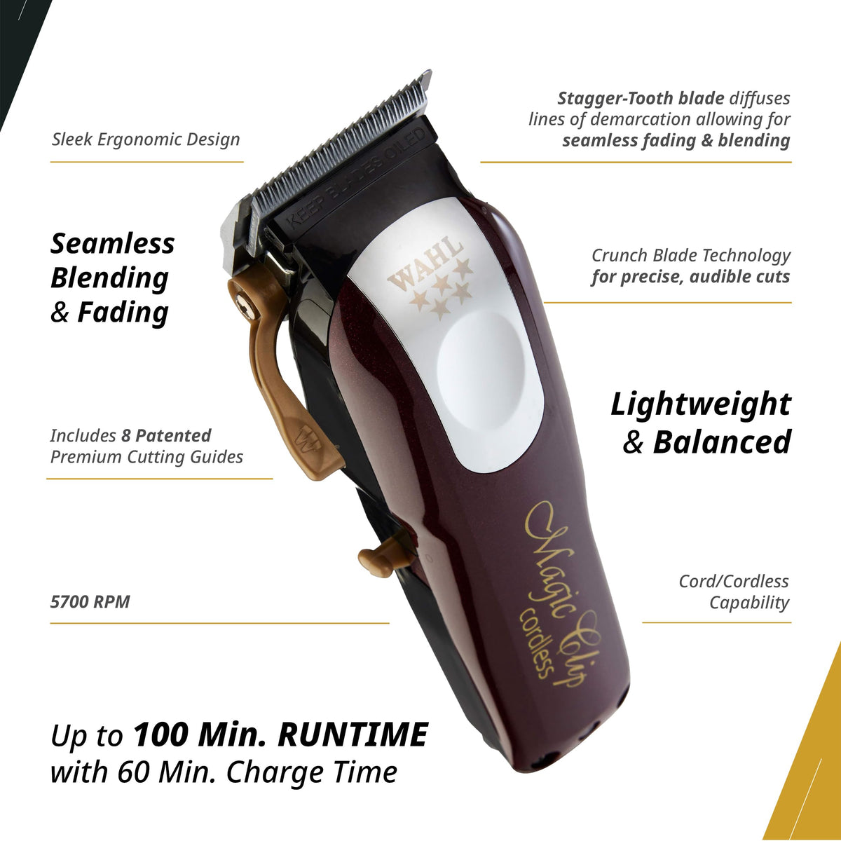 Wahl Professional 5 Star Magic Clip Cordless Clipper, Stagger-Tooth Blade