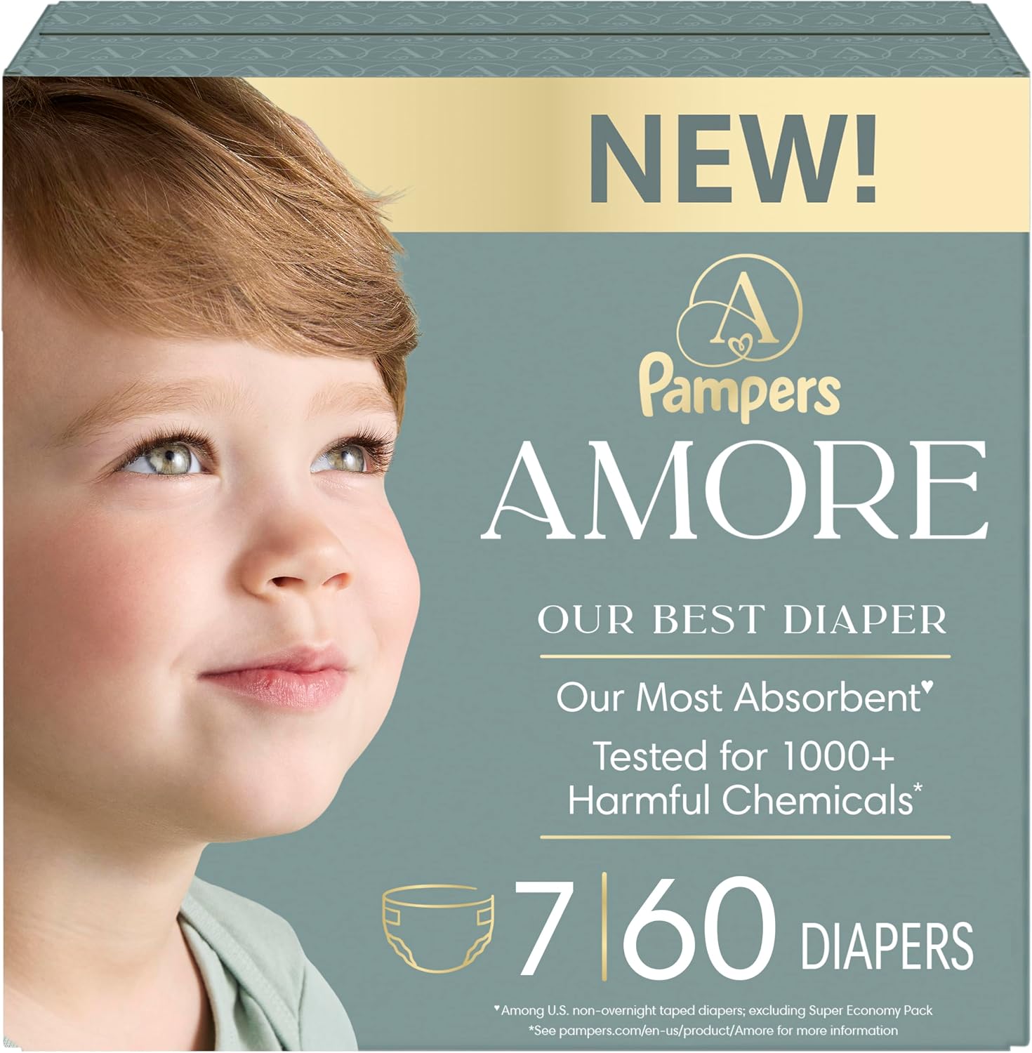 Pampers Amore, Size 4 (15-34 lbs), 150 Count, Our Best Diaper – Hypoallergenic & Fragrance Free, Up to 100% Leakproof, Soft as Cashmere
