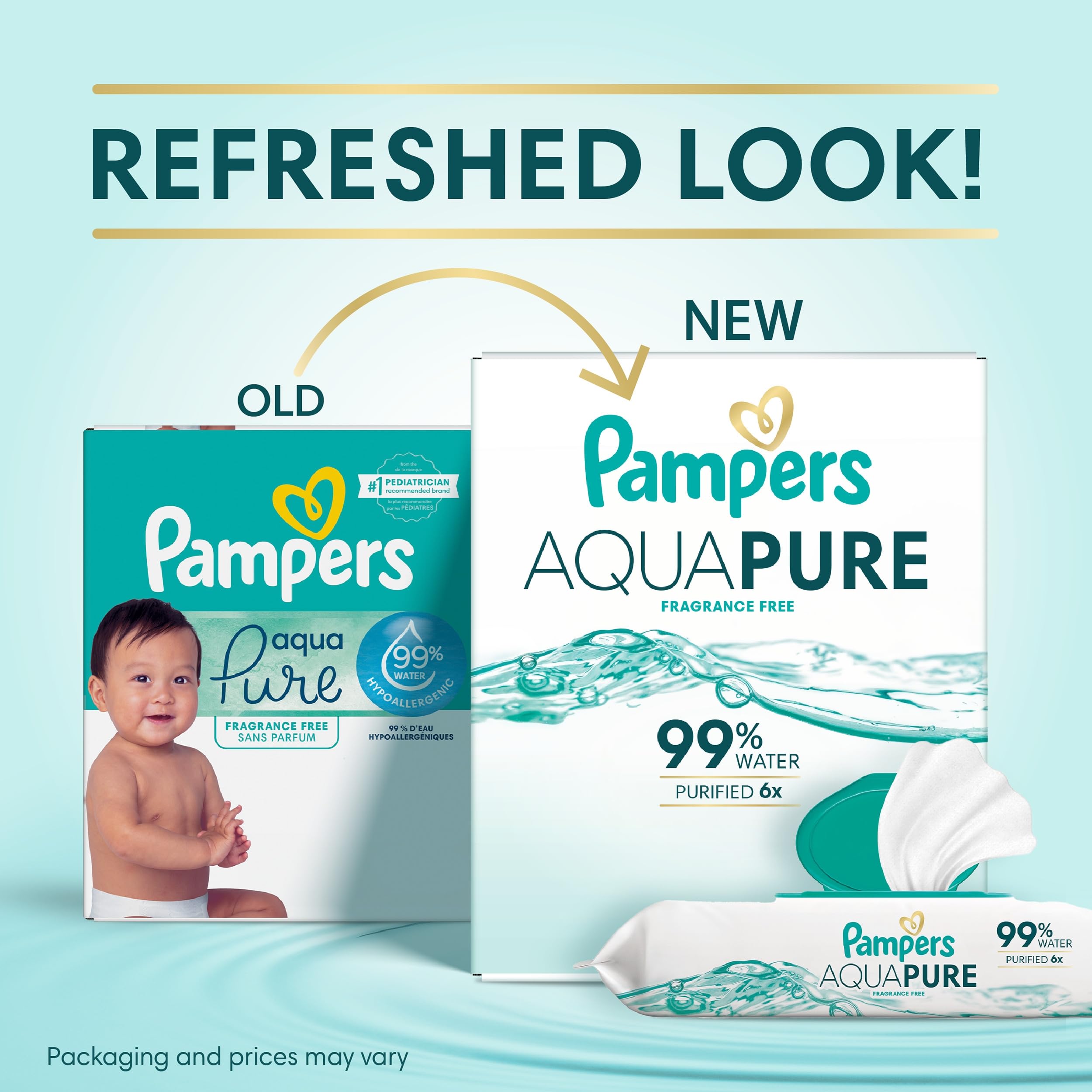 Pampers Aqua Pure Baby Wipes, 99% Water, Fragrance Free, Unscented, Water Based, Multi-Use, 896 Wipes Total (16X Flip-Top Packs) [Packaging May Vary]