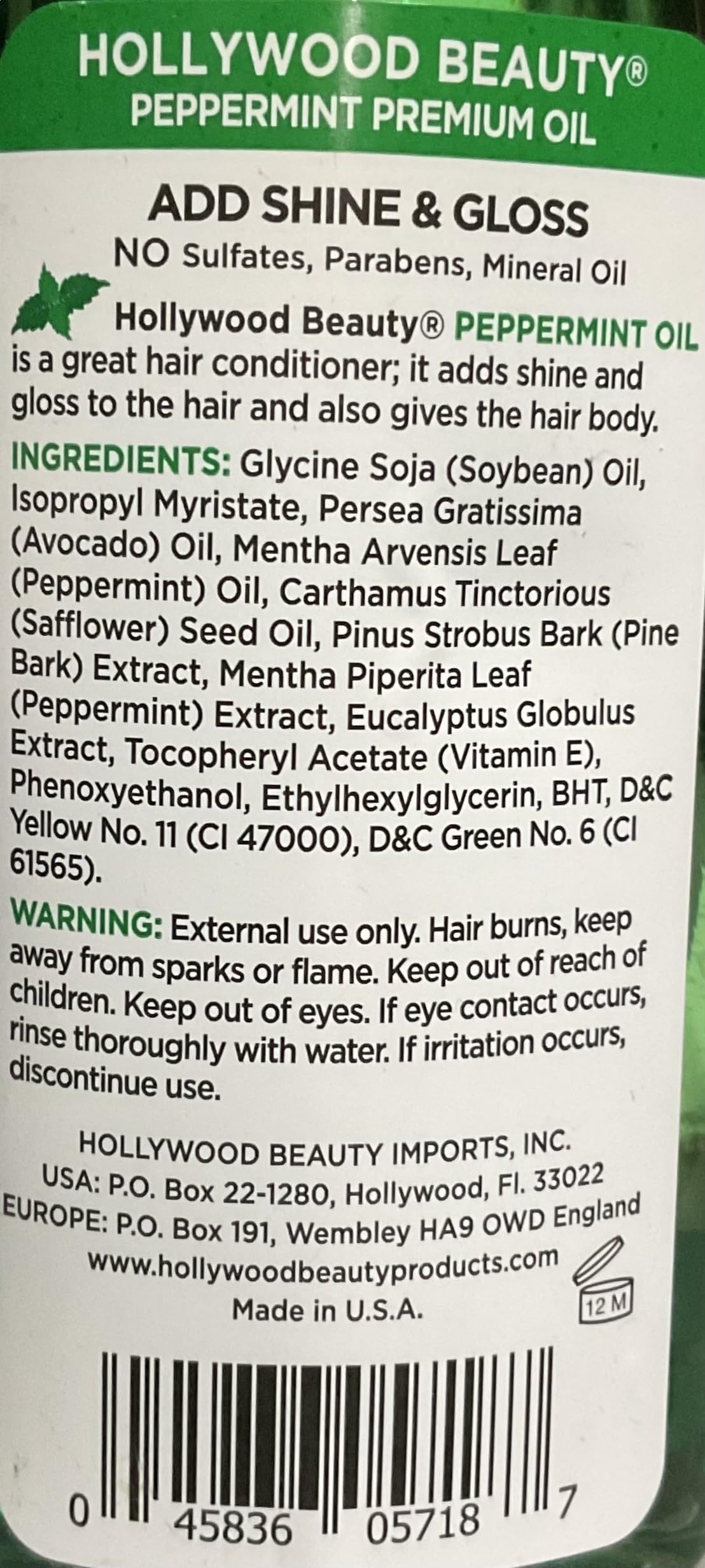 Hollywood Beauty Peppermint Hair Oil – 8 oz