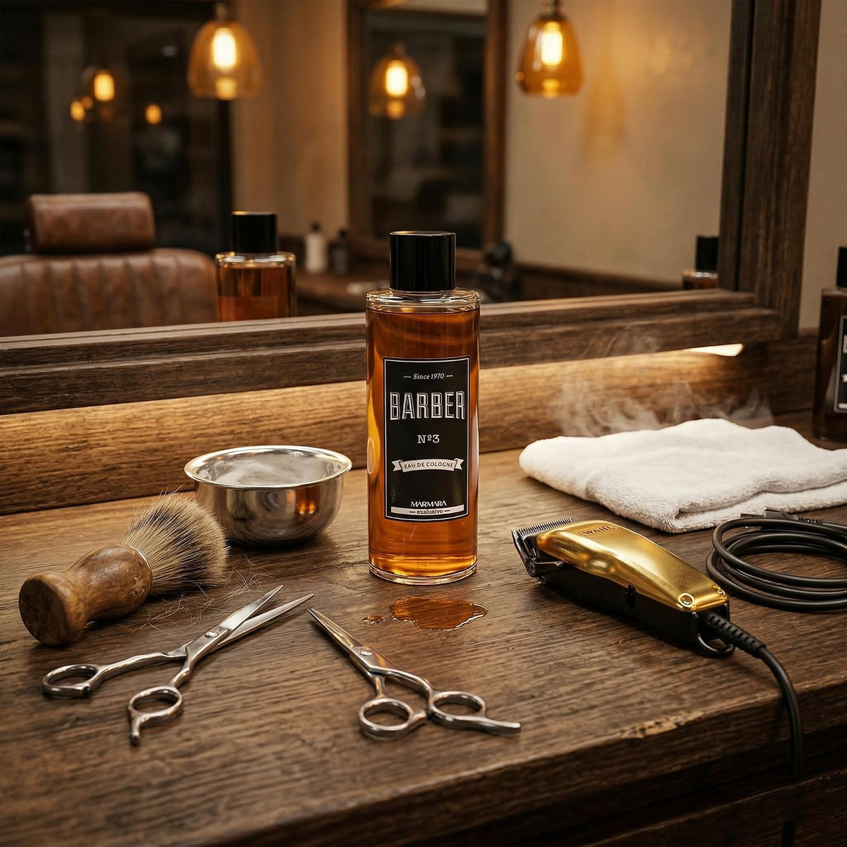 barber marmara No.3 Aftershave For Men, Turkish Eau De Cologne, Refreshing & Soothing, Moisturising & Cleansing.Leather, Cedarwood & Pacthouli Scent. Long Lasting Fragrance, 16.9 fl oz