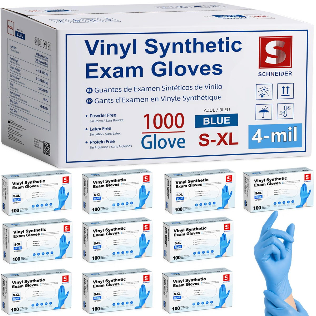 Schneider Medical Nitrile/Vinyl Blend Exam Gloves, Black Disposable
