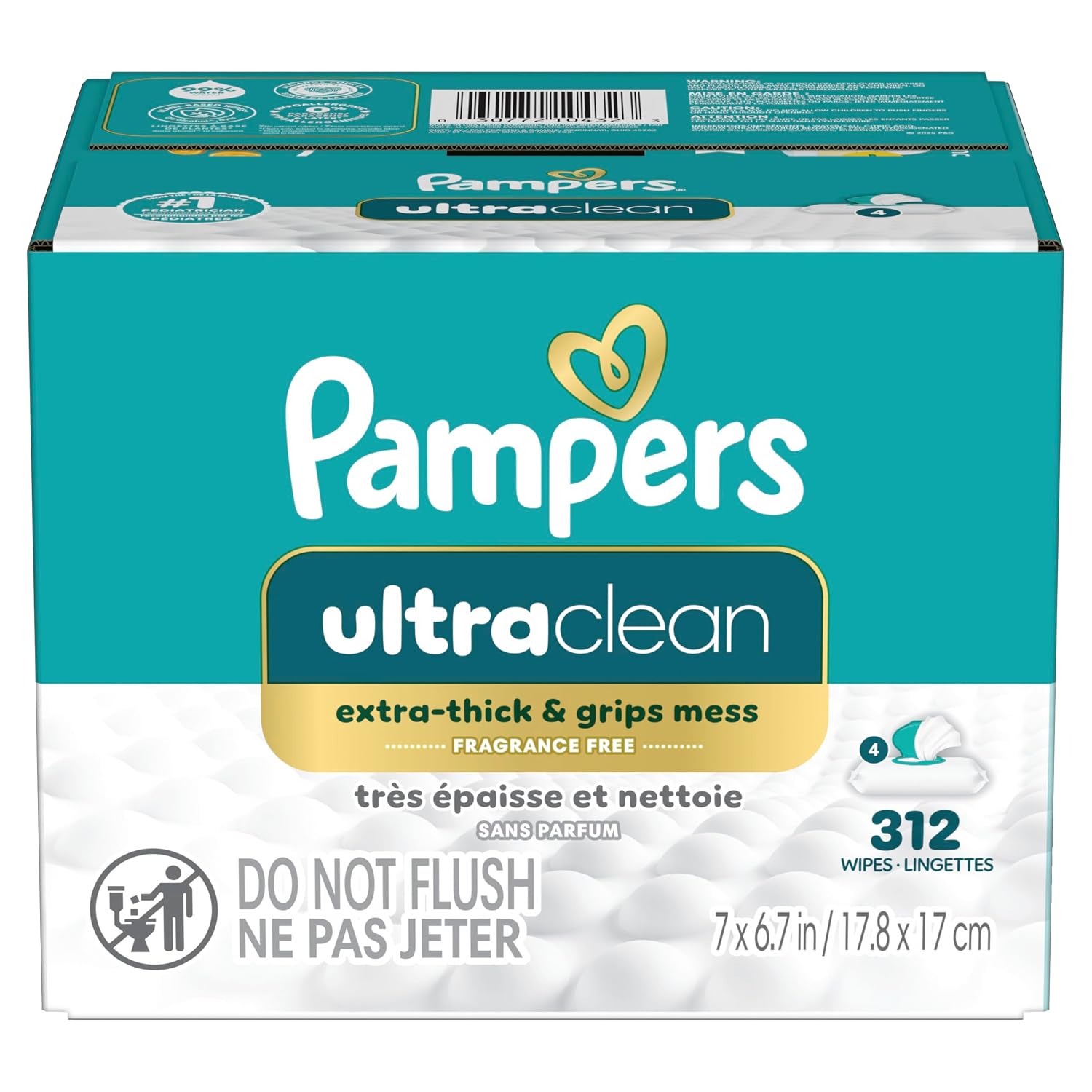 Pampers Ultraclean Baby Wipes (Previously 'Free & Gentle'), 99% Water, Hypoallergenic, Unscented, 100% Plant Based, Plastic-Free, 936 Wipes Total (12X Flip-Top Packs)