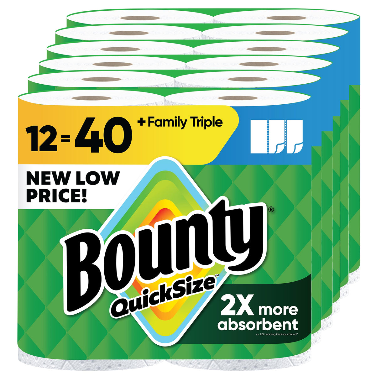 Bounty Paper Towels Quick Size, White, 16 Family Rolls = 40 Regular Rolls