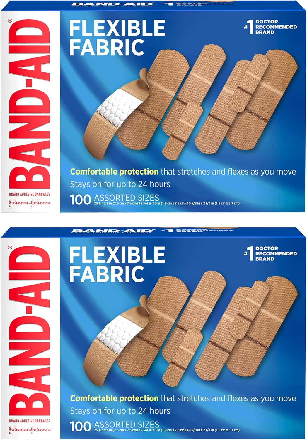 BAND-AID Brand Flexible Fabric Adhesive Bandages, Assorted Sizes, 100 Count