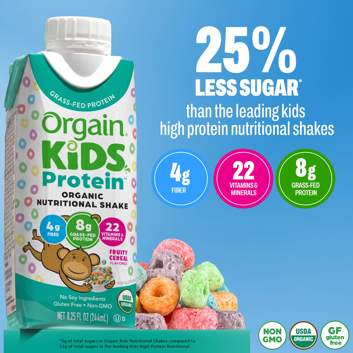 Orgain Organic Kids Protein Nutritional Shake, Chocolate - Great for Breakfast & Snacks, 21 Vitamins & Minerals, 10 Fruits & Vegetables, Gluten Free, Soy Free, 8.25 oz, 12 Count (Packaging May Vary)