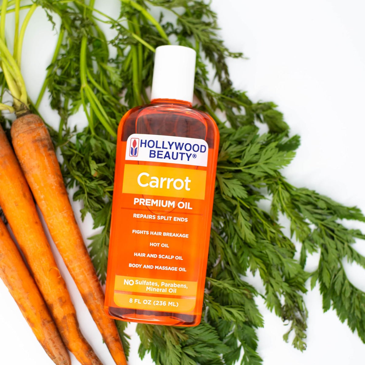 Hollywood Beauty Carrot Hair Oil, 8oz Bottle, Hair, Scalp, Skin, Nail, & Massage Oil, Helps Repair Damaged Hair & Skin, Can be Used as a Hot Oil Treatment