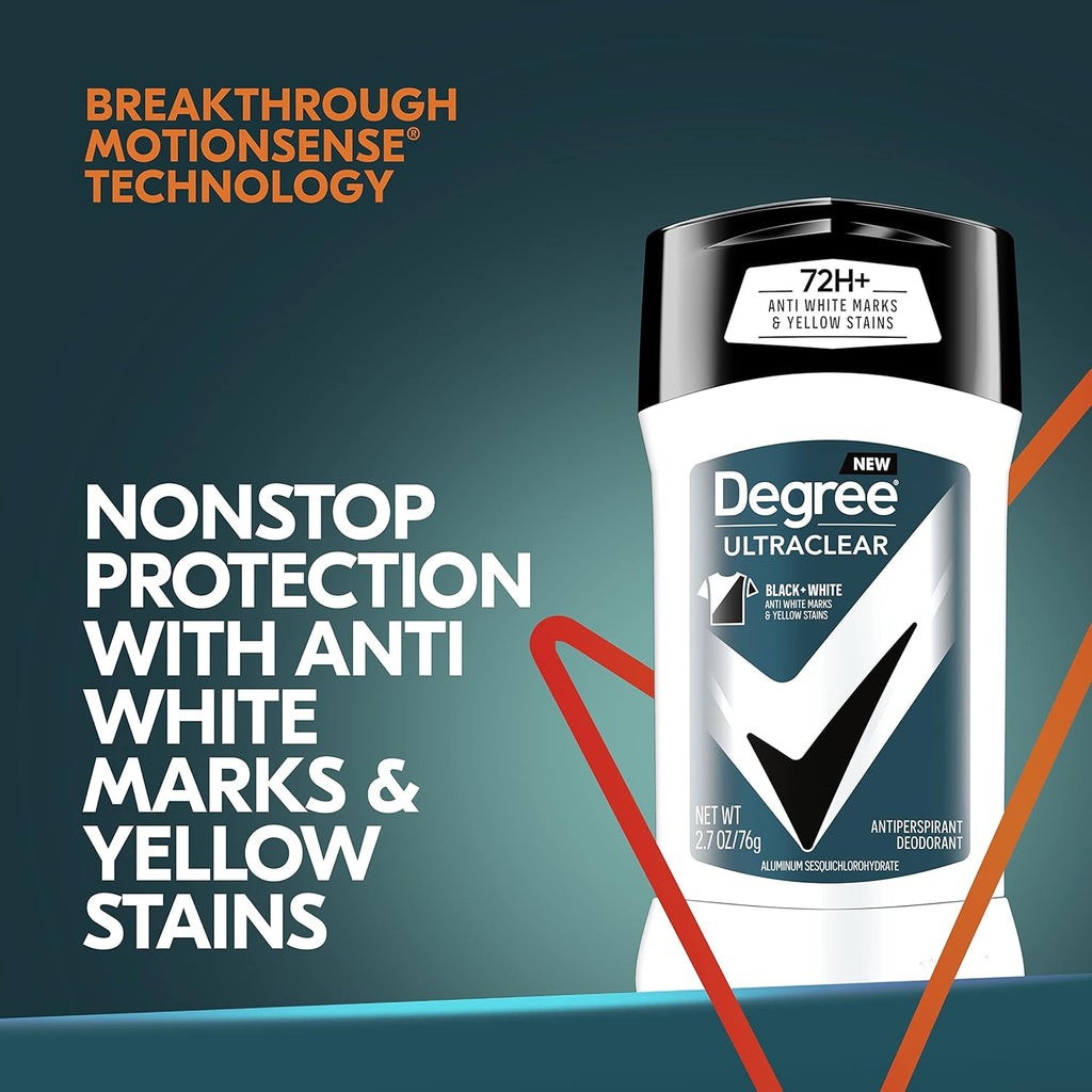 Degree Men UltraClear Antiperspirant Deodorant Black+White 2 Count 72-Hour Sweat & Odor Protection Antiperspirant For Men With MotionSense Technology 2.7 oz