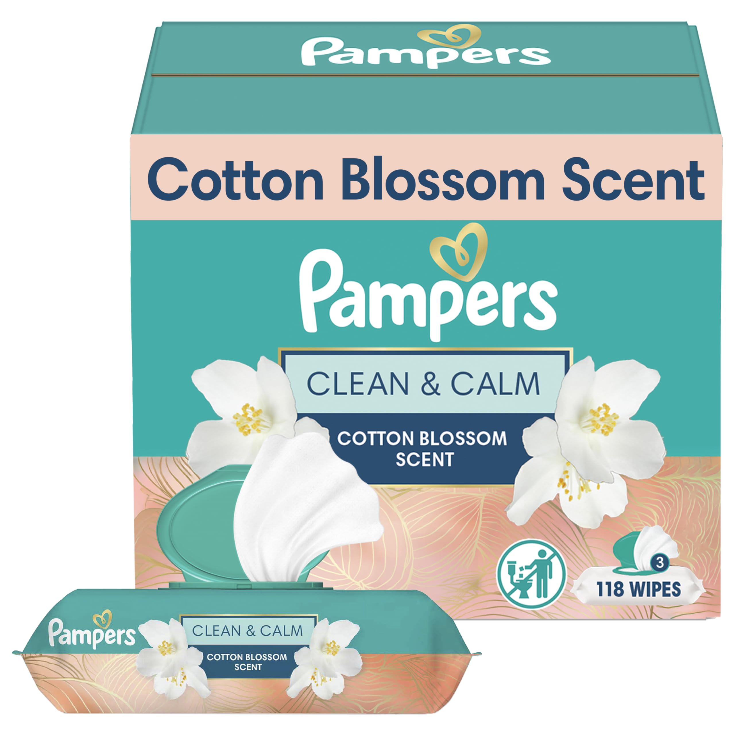 Pampers Wipes, Clean & Calm, Cotton Blossom Scent, 336 Wipes Total (6x Pop-Top Packs)
