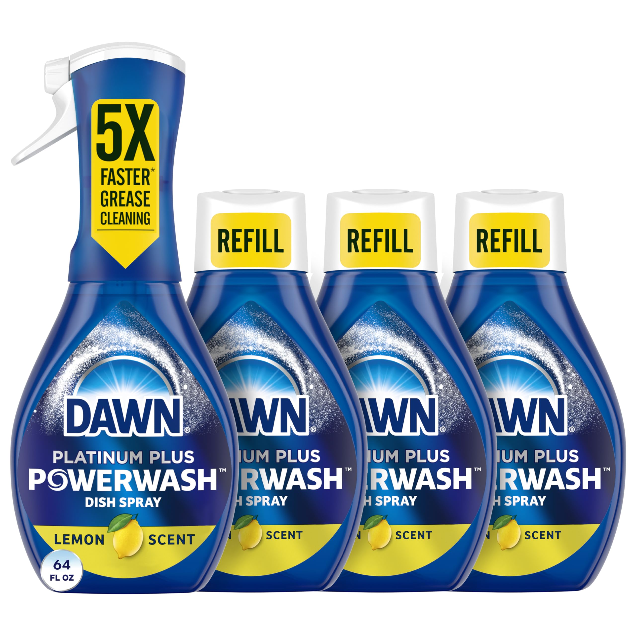 Dawn Platinum Powerwash Dish Spray, Dish Soap Liquid, Fresh Scent Bundle, 1 Spray + 3 Refills, 16oz Each (Pack of 4)