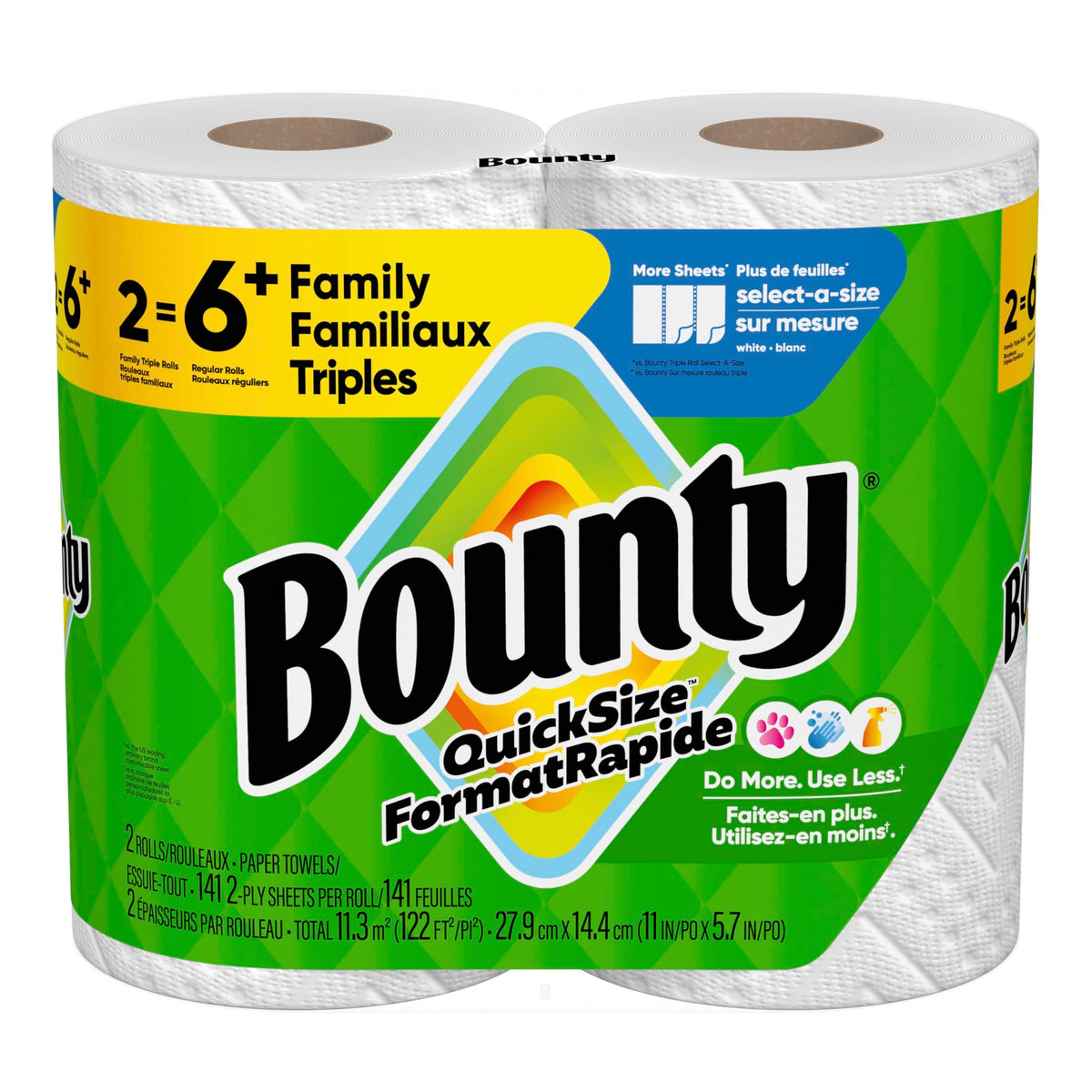 Bounty Paper Towels Quick Size, White, 16 Family Rolls = 40 Regular Rolls
