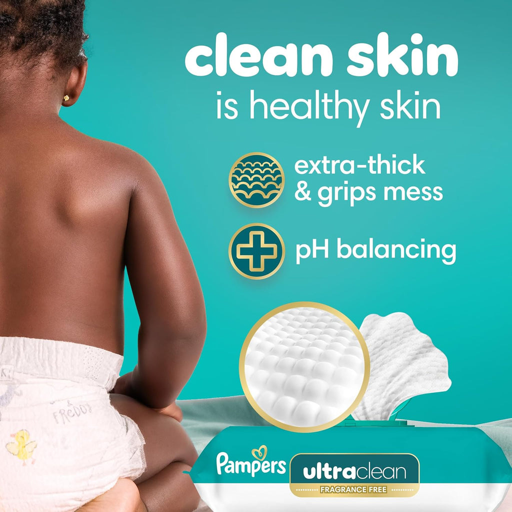 Pampers Ultraclean Baby Wipes (Previously 'Free & Gentle'), 99% Water, Hypoallergenic, Unscented, 100% Plant Based, Plastic-Free, 936 Wipes Total (12X Flip-Top Packs)
