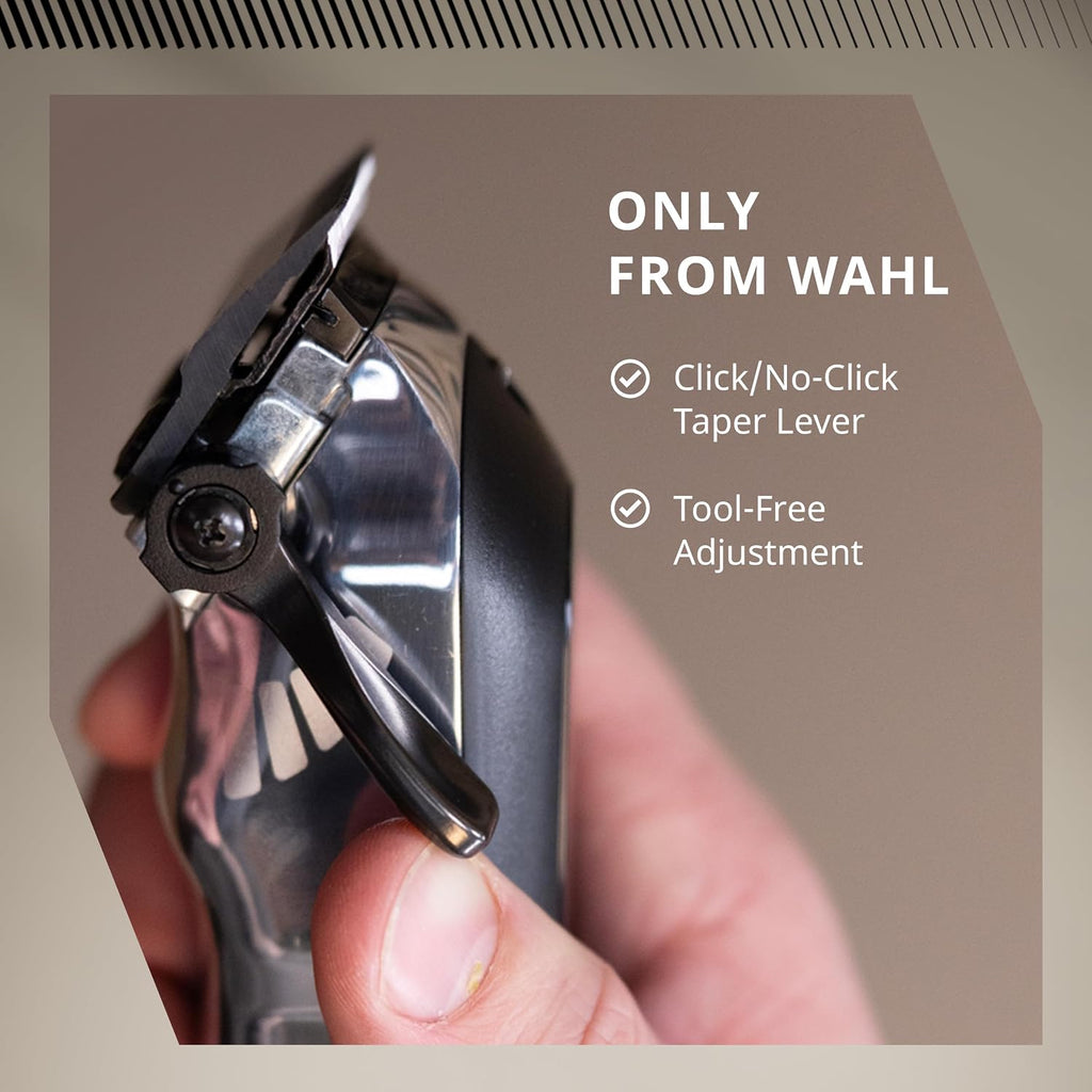 Wahl Professional Senior 2.0 Cordless Clipper, Carbon Steel DLC Coated Blade with Zero Gap Capability, Adjustable Taper Lever, Lithium Ion Power, Black and Metallic Silver