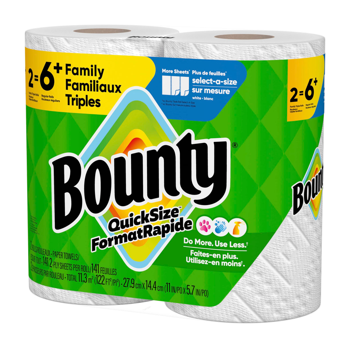 Bounty Paper Towels Quick Size, White, 16 Family Rolls = 40 Regular Rolls