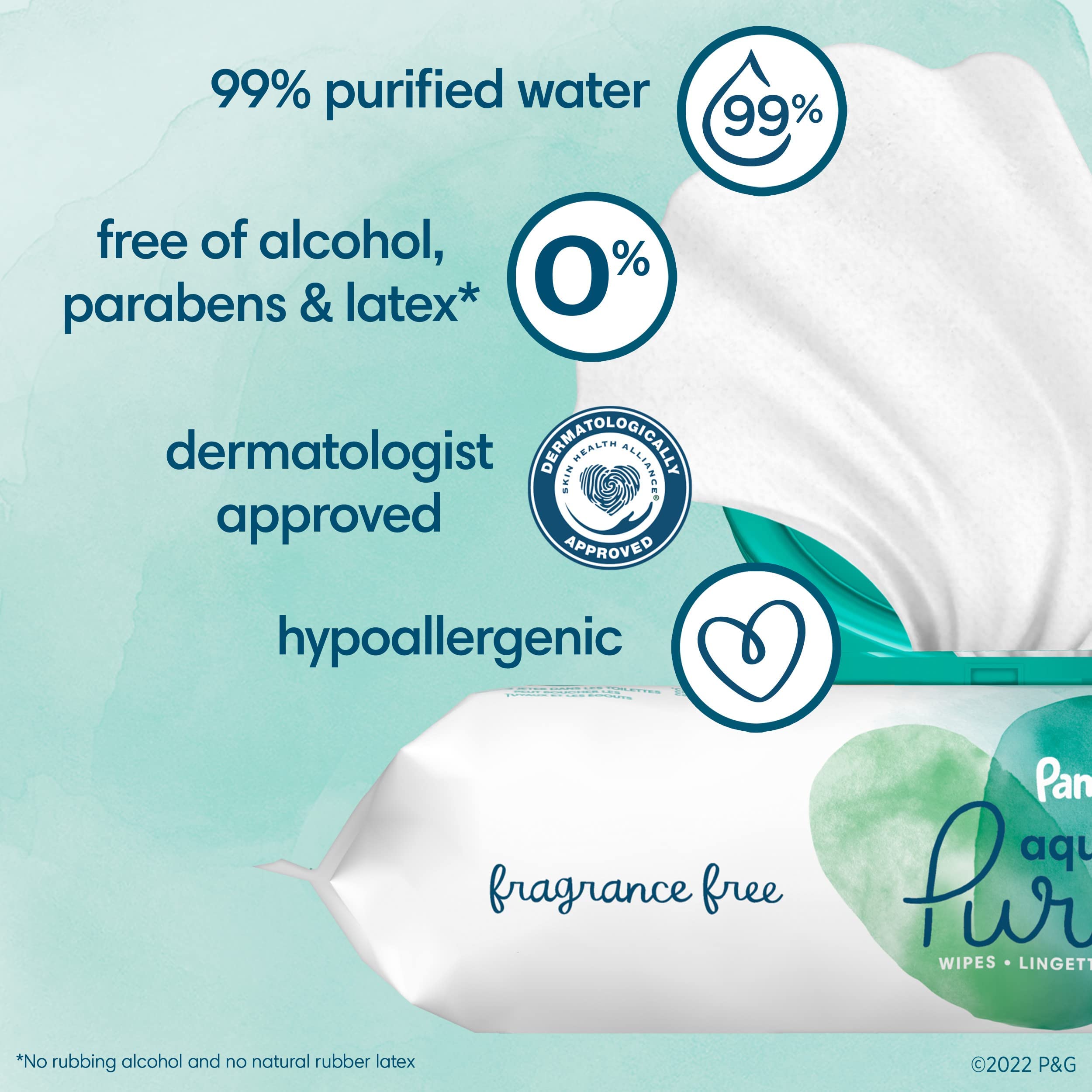 Pampers Aqua Pure Baby Wipes, 99% Water, Fragrance Free, Unscented, Water Based, Multi-Use, 896 Wipes Total (16X Flip-Top Packs) [Packaging May Vary]