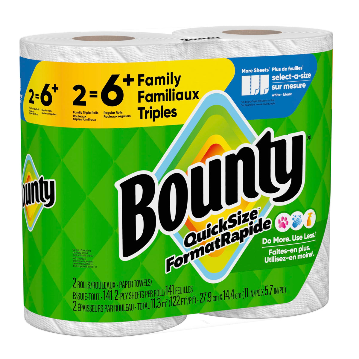 Bounty Paper Towels Quick Size, White, 16 Family Rolls = 40 Regular Rolls