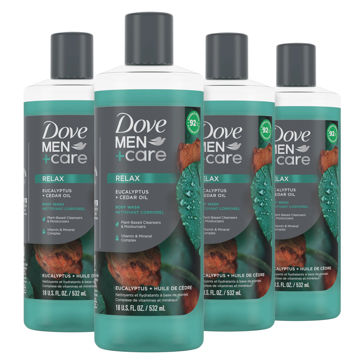 DOVE MEN Moisturizing Body Wash for Men, Eucalyptus + Cedar Oil, 26oz