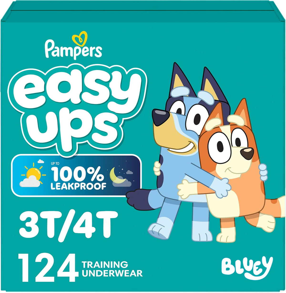Easy Ups Girls & Boys Potty Training Pants, Size 5 (3T-4T), 124 Count, Bluey Absorbent Pull Up Training Underwear, Up to 100% Leakproof Day and Night, Hypoallergenic