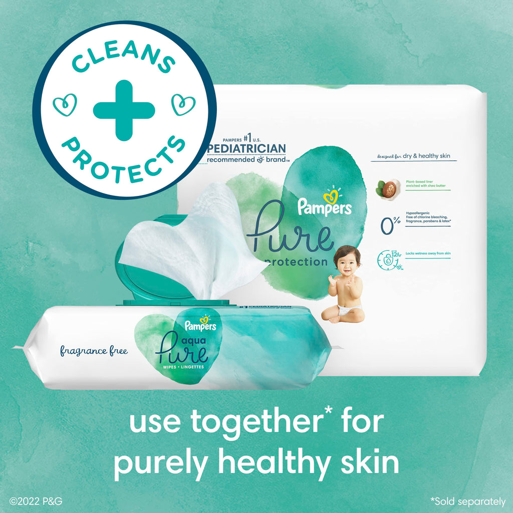 Pampers Aqua Pure Baby Wipes, 99% Water, Fragrance Free, Unscented, Water Based, Multi-Use, 896 Wipes Total (16X Flip-Top Packs) [Packaging May Vary]