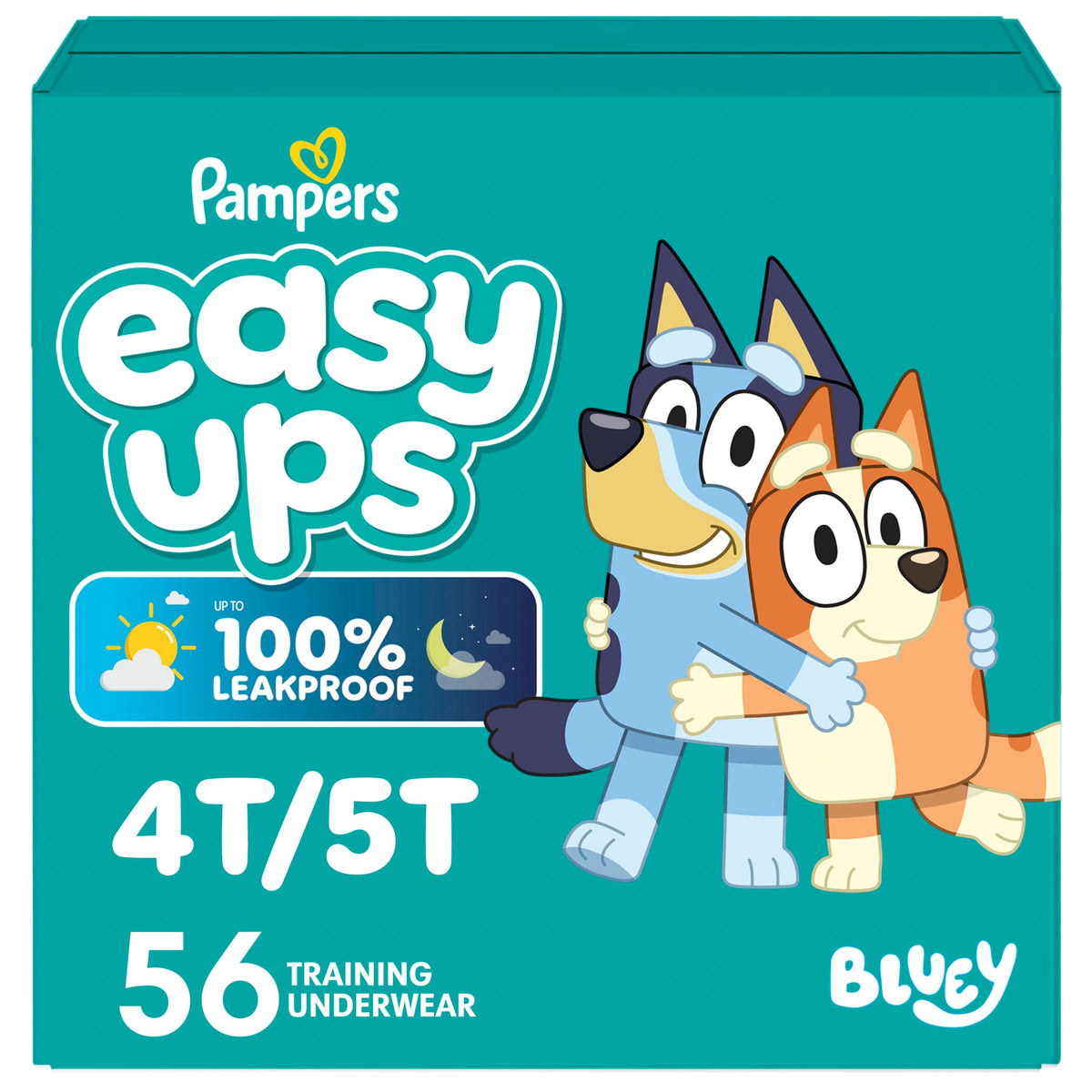 Easy Ups Girls & Boys Potty Training Pants, Size 5 (3T-4T), 124 Count, Bluey Absorbent Pull Up Training Underwear, Up to 100% Leakproof Day and Night, Hypoallergenic