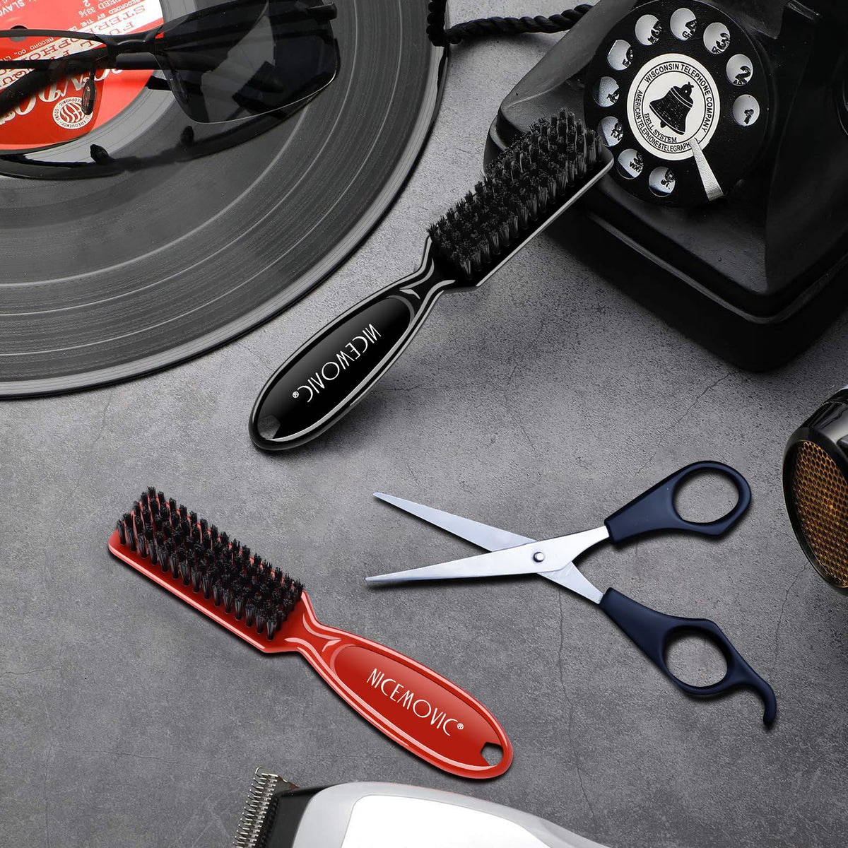 NICEMOVIC Barber Clipper Brushes, 10 Pcs Plastic Handle Nylon Bristles Cleaning Brush, Multifunctional Cleaning Supplies for Hair Styling Tools, Kitchen Sink, Shoes (Black)