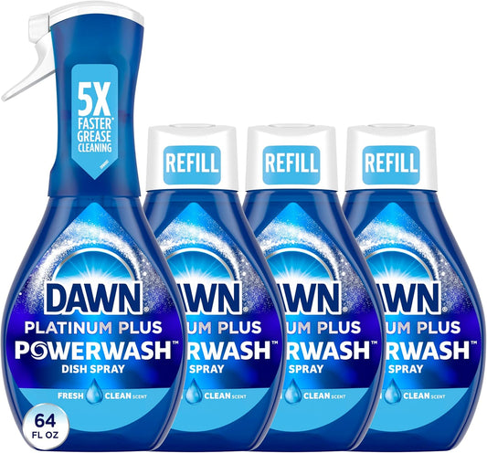 Dawn Powerwash Spray, Dish Soap, Dishwashing Liquid, Fresh, 1 Starter Kit + 3 Refills, 4x16 Fl Oz