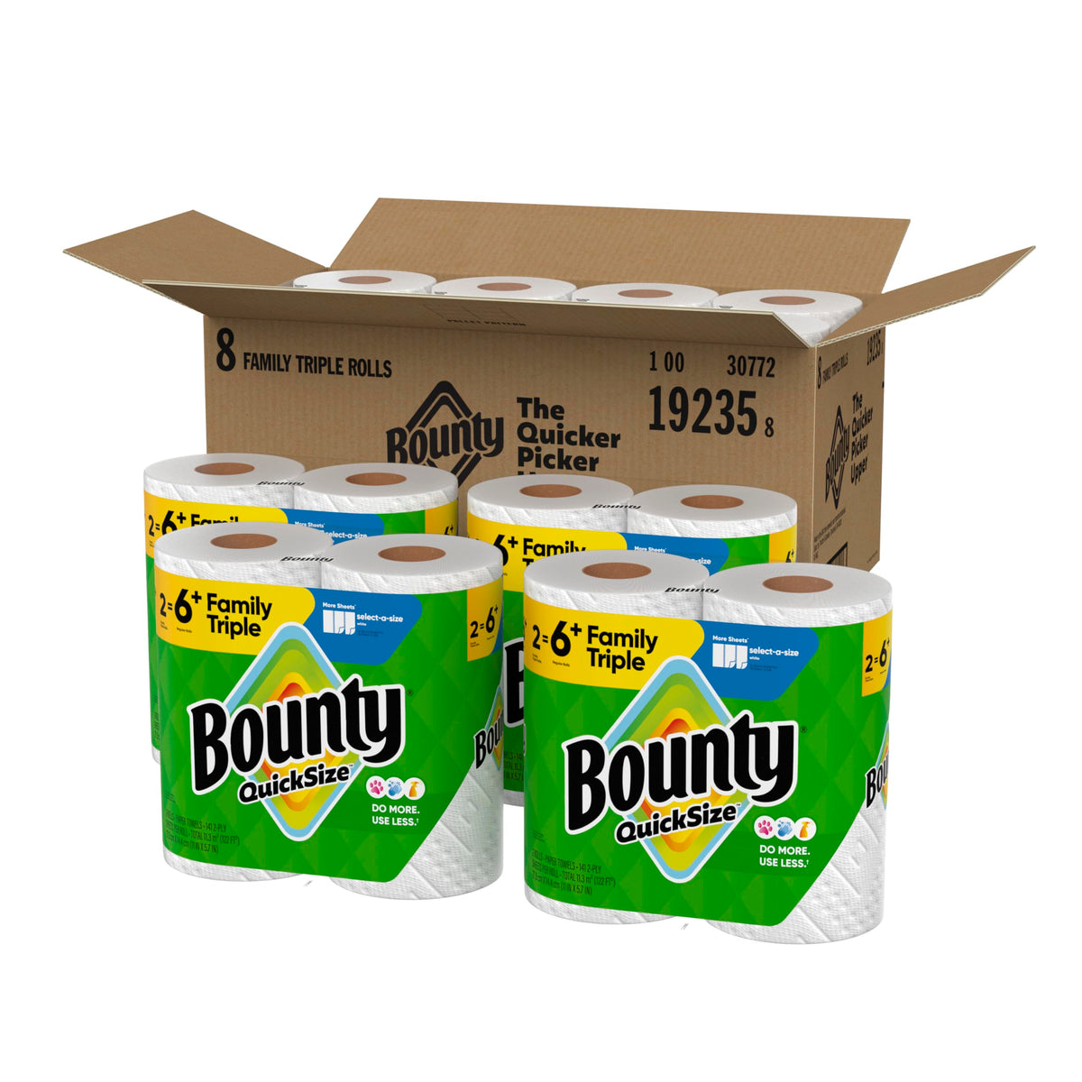 Bounty Paper Towels Quick Size, White, 16 Family Rolls = 40 Regular Rolls