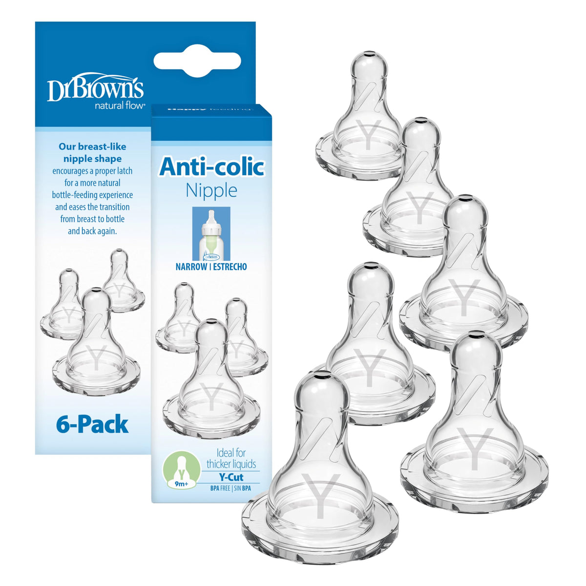 Dr. Brown’s Narrow Level 3 Medium-Fast Flow Nipple, 6m+, 6-Pack