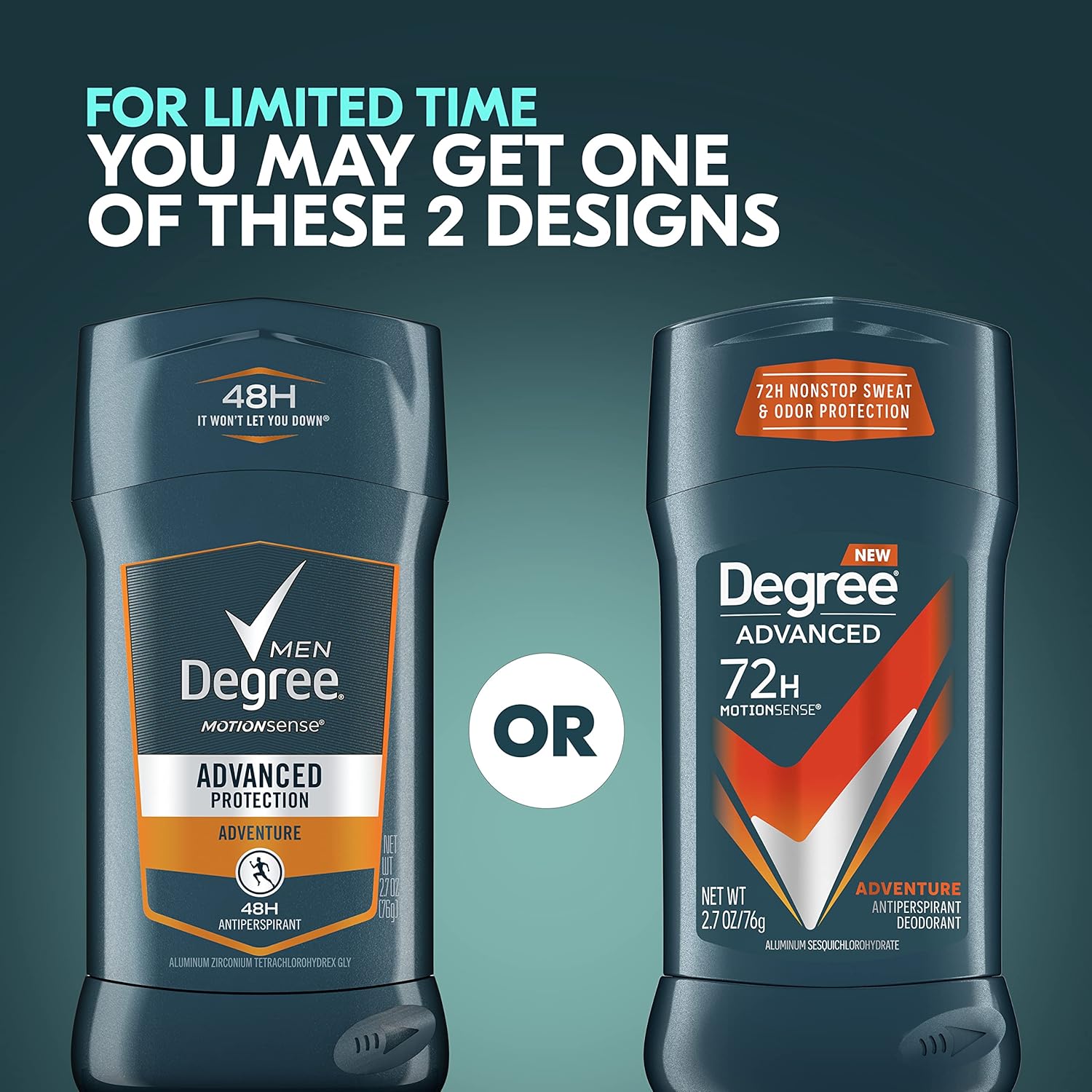 Degree Men Advanced Protection Antiperspirant Deodorant, Adventure, 2.7 oz, 2-Pack