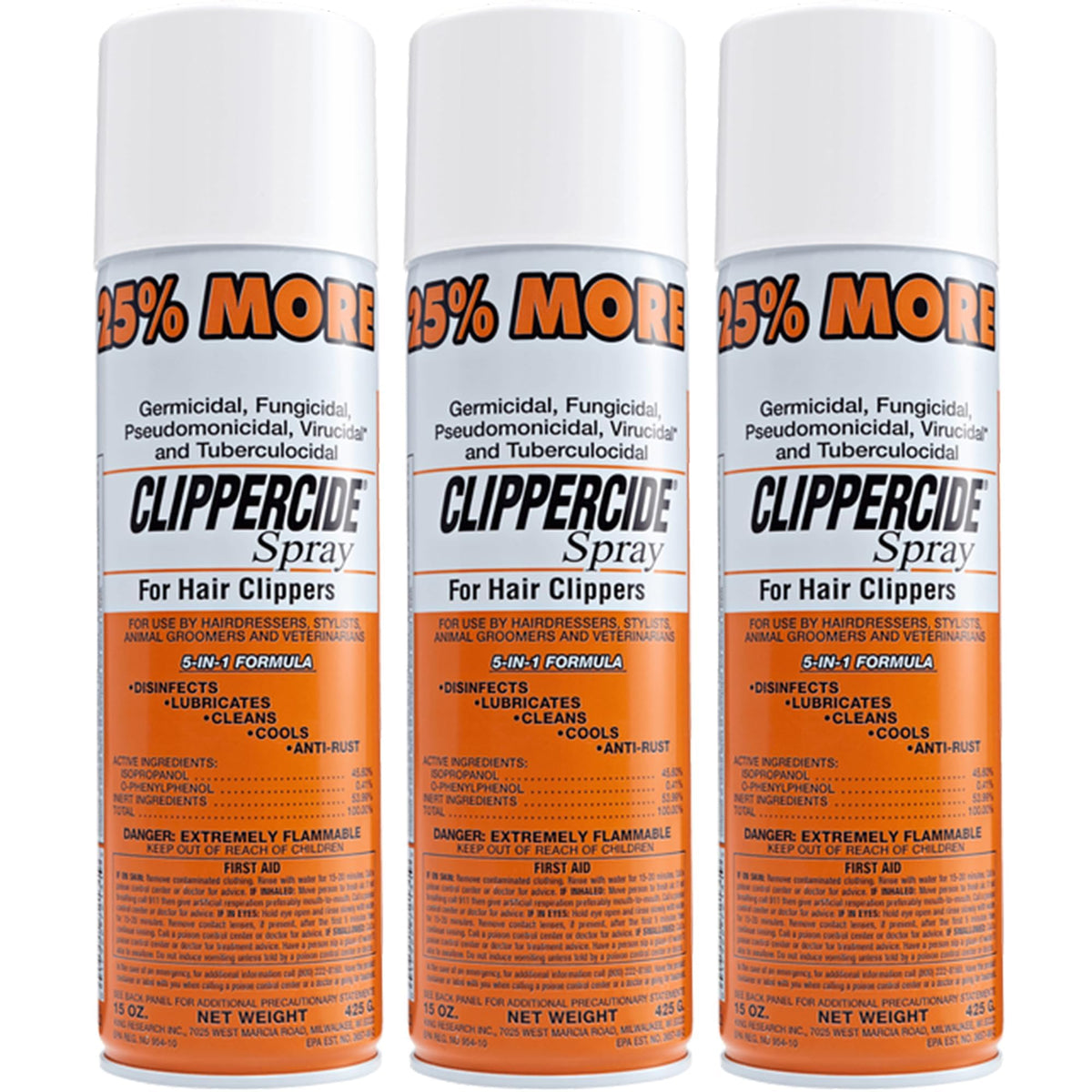 CLIPPERCIDE 5-in-1 Clipper Disinfectant Spray 15oz, 6 Pack | Cleans, Lubricates, Cools, Prevents Rust & Disinfects | Professional Clipper Spray for Barbers, Stylists & Pet Groomers | Made by BARBICIDE