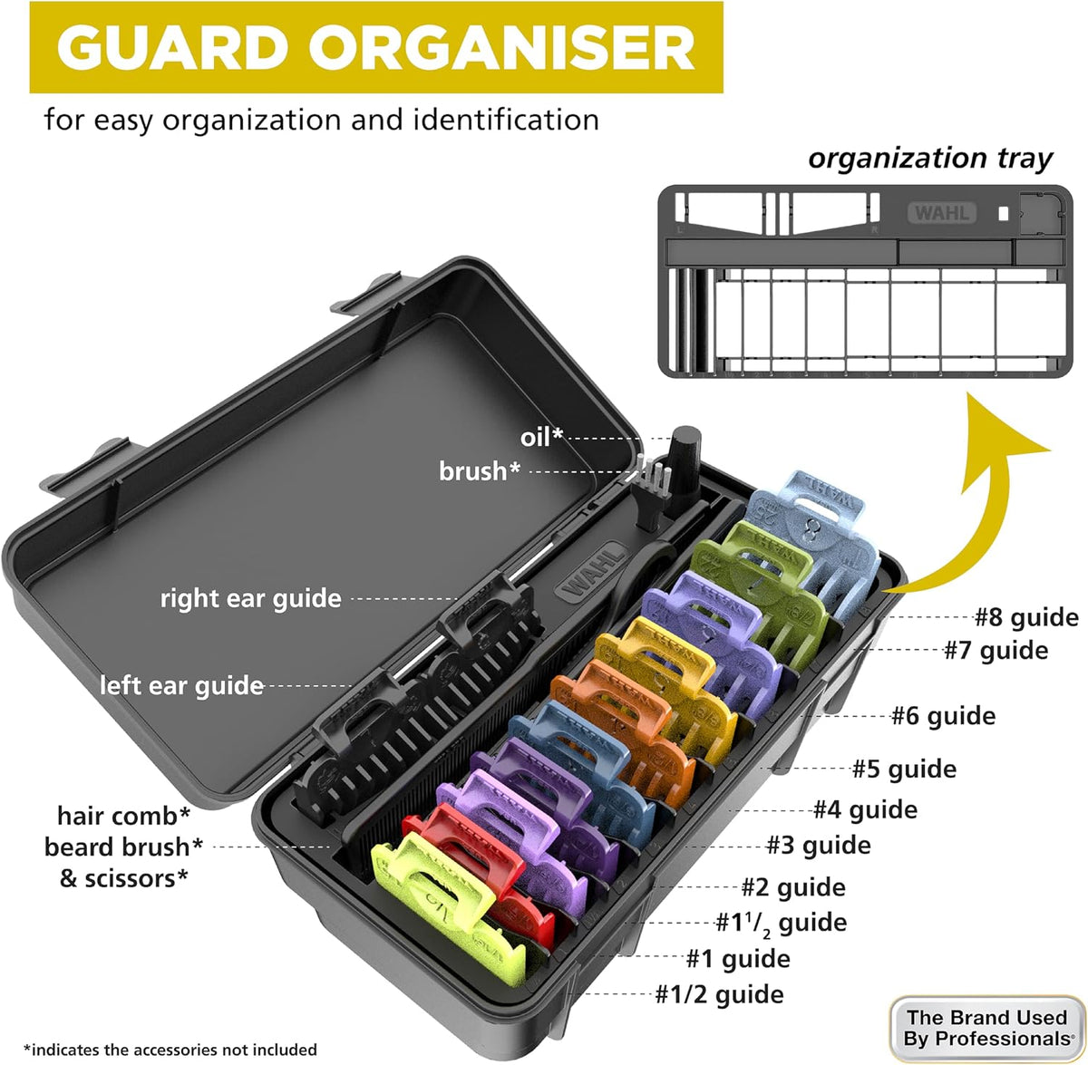 Wahl Genuine SECURE-SNAP Colored Metal Clip Guard Set, 12 Guards & Caddy