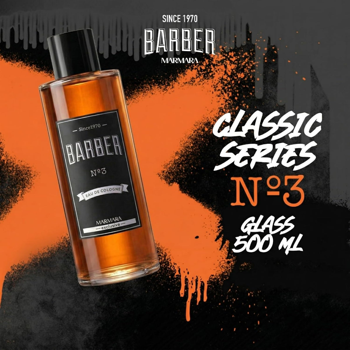 barber marmara No.3 Aftershave For Men, Turkish Eau De Cologne, Refreshing & Soothing, Moisturising & Cleansing.Leather, Cedarwood & Pacthouli Scent. Long Lasting Fragrance, 16.9 fl oz