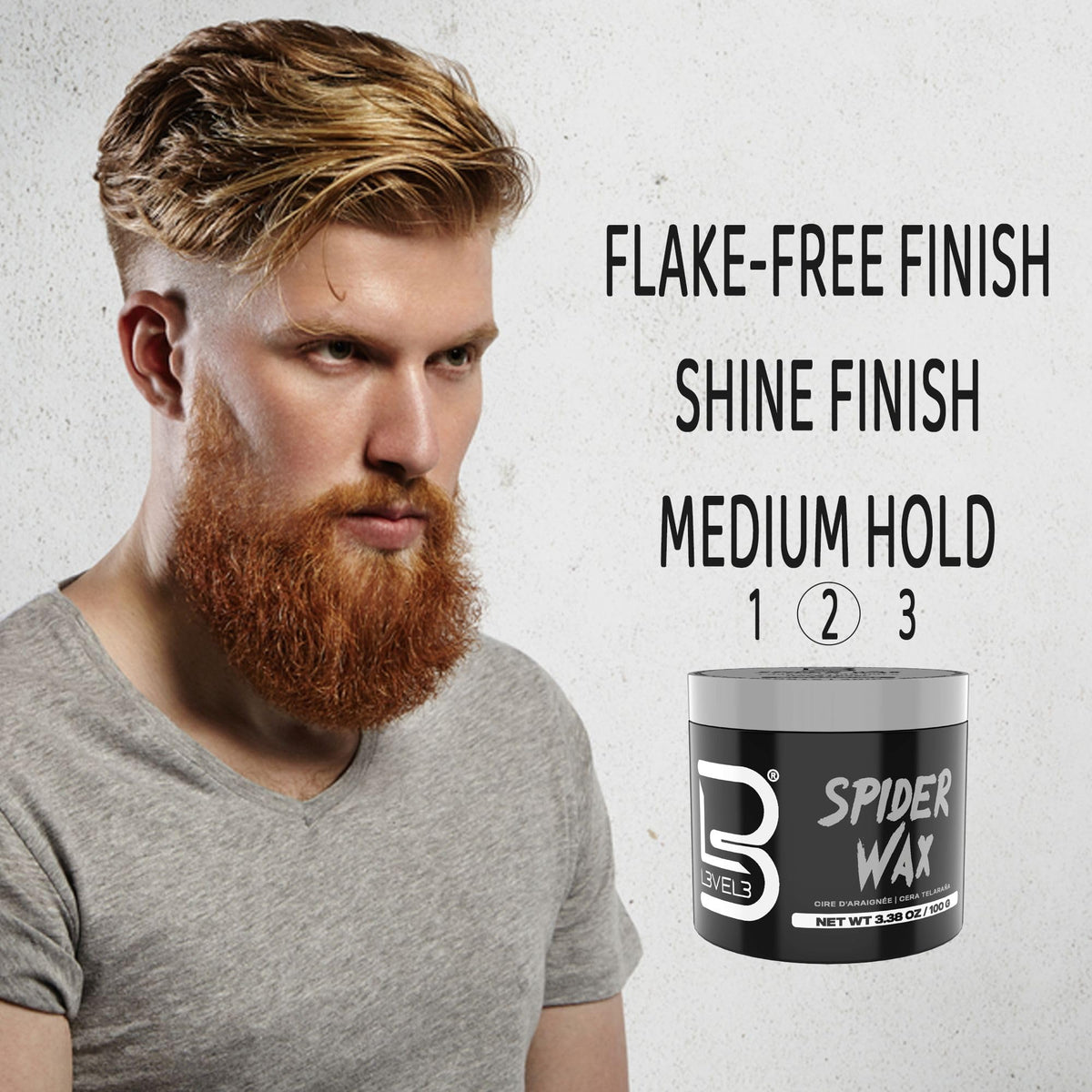 L3 Level 3 Spider Hair Wax for Men, Strong Hold, Volume and Texture, 150 ml