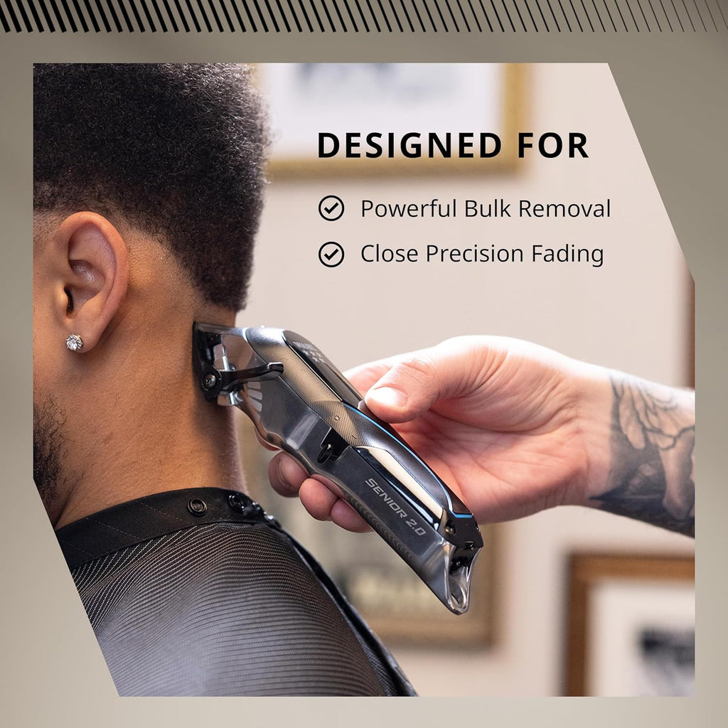 Wahl Professional Senior 2.0 Cordless Clipper, Carbon Steel DLC Coated Blade with Zero Gap Capability, Adjustable Taper Lever, Lithium Ion Power, Black and Metallic Silver