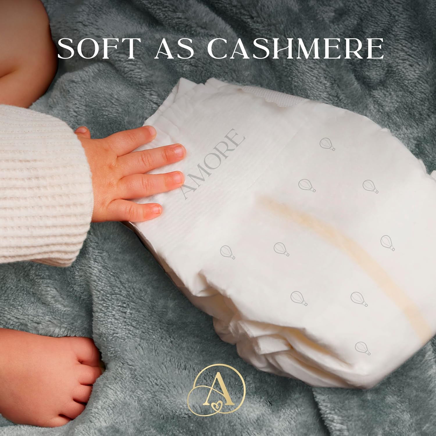 Pampers Amore, Size 4 (15-34 lbs), 150 Count, Our Best Diaper – Hypoallergenic & Fragrance Free, Up to 100% Leakproof, Soft as Cashmere