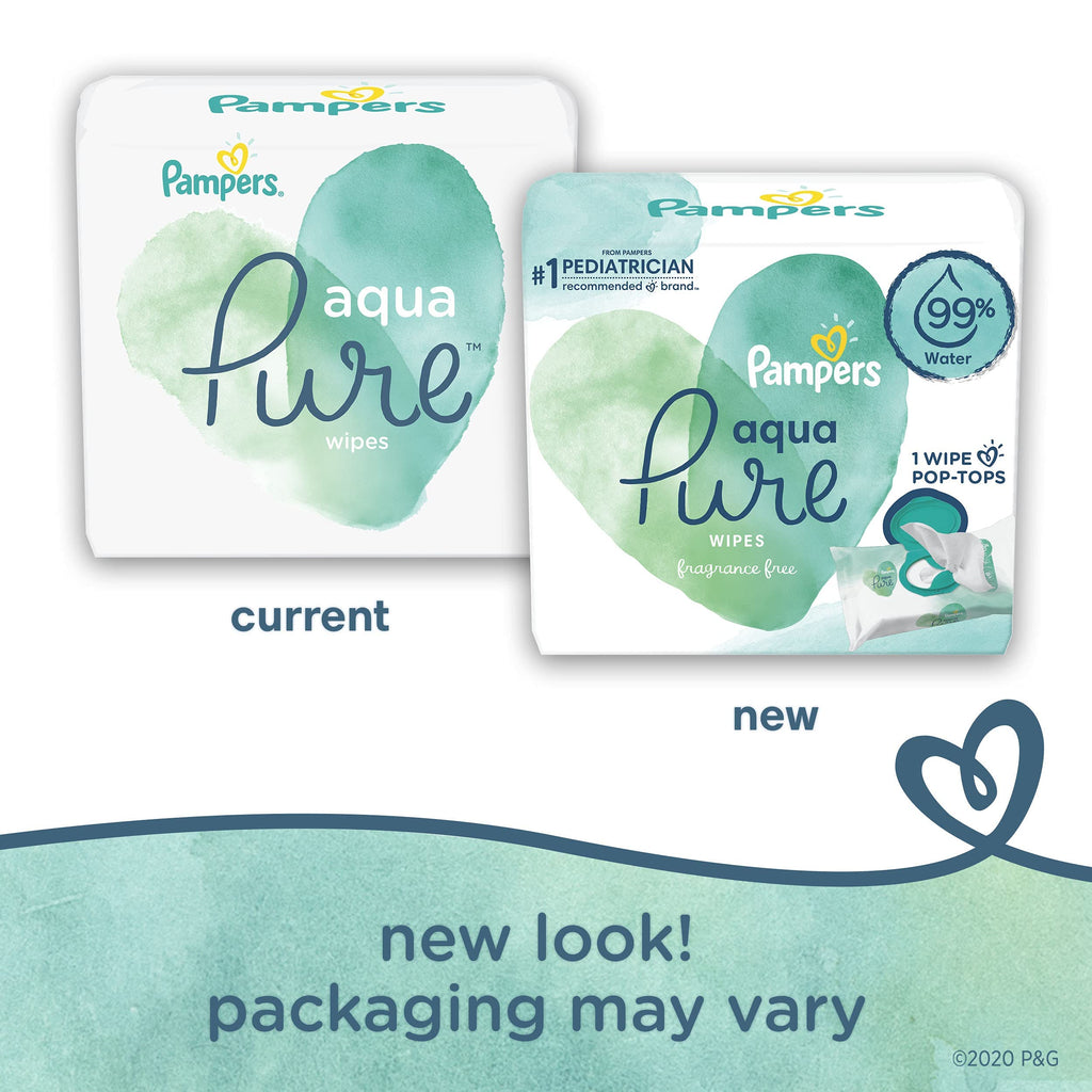 Pampers Aqua Pure Baby Wipes, 99% Water, Fragrance Free, Unscented, Water Based, Multi-Use, 896 Wipes Total (16X Flip-Top Packs) [Packaging May Vary]