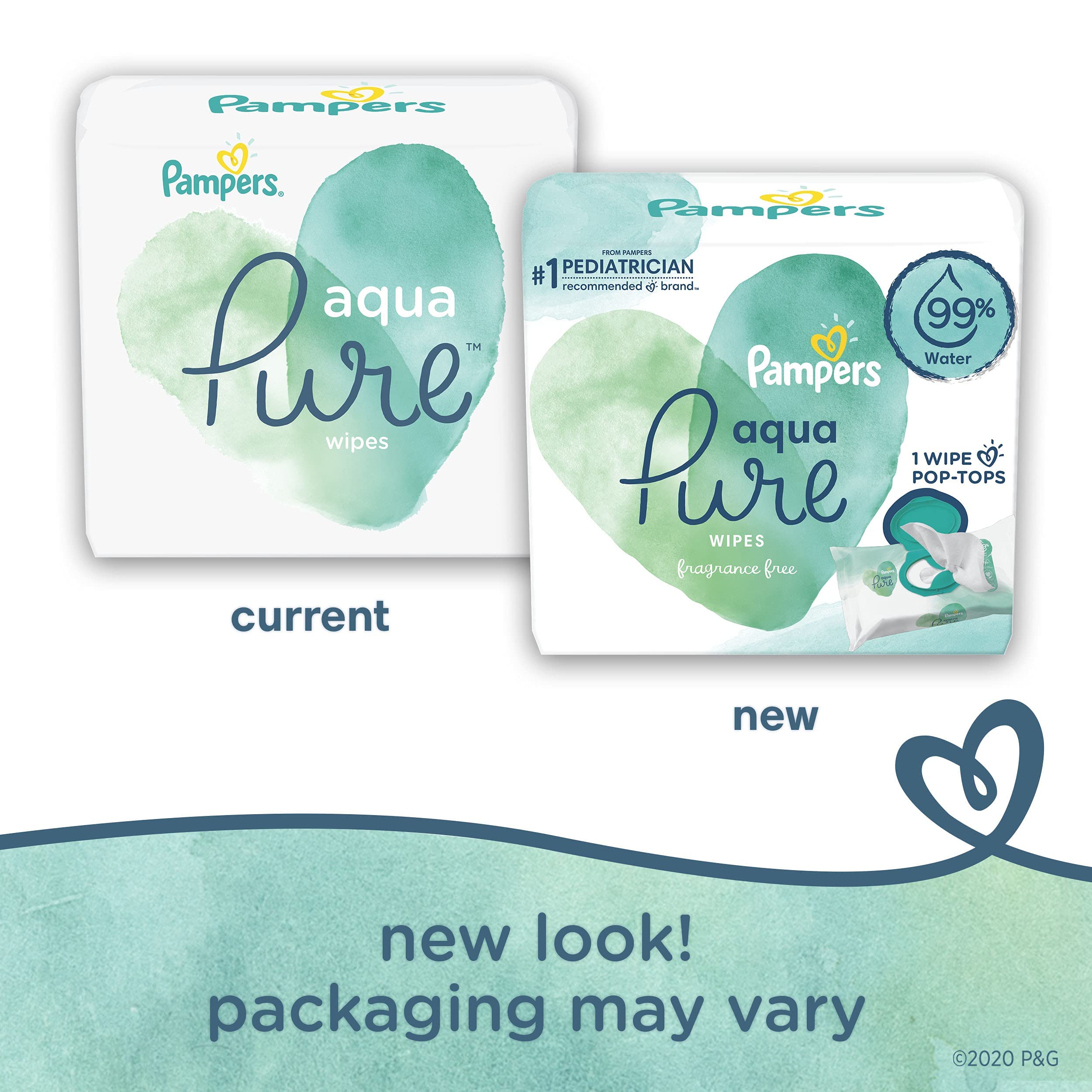 Pampers Aqua Pure Baby Wipes, 99% Water, Fragrance Free, Unscented, Water Based, Multi-Use, 896 Wipes Total (16X Flip-Top Packs) [Packaging May Vary]