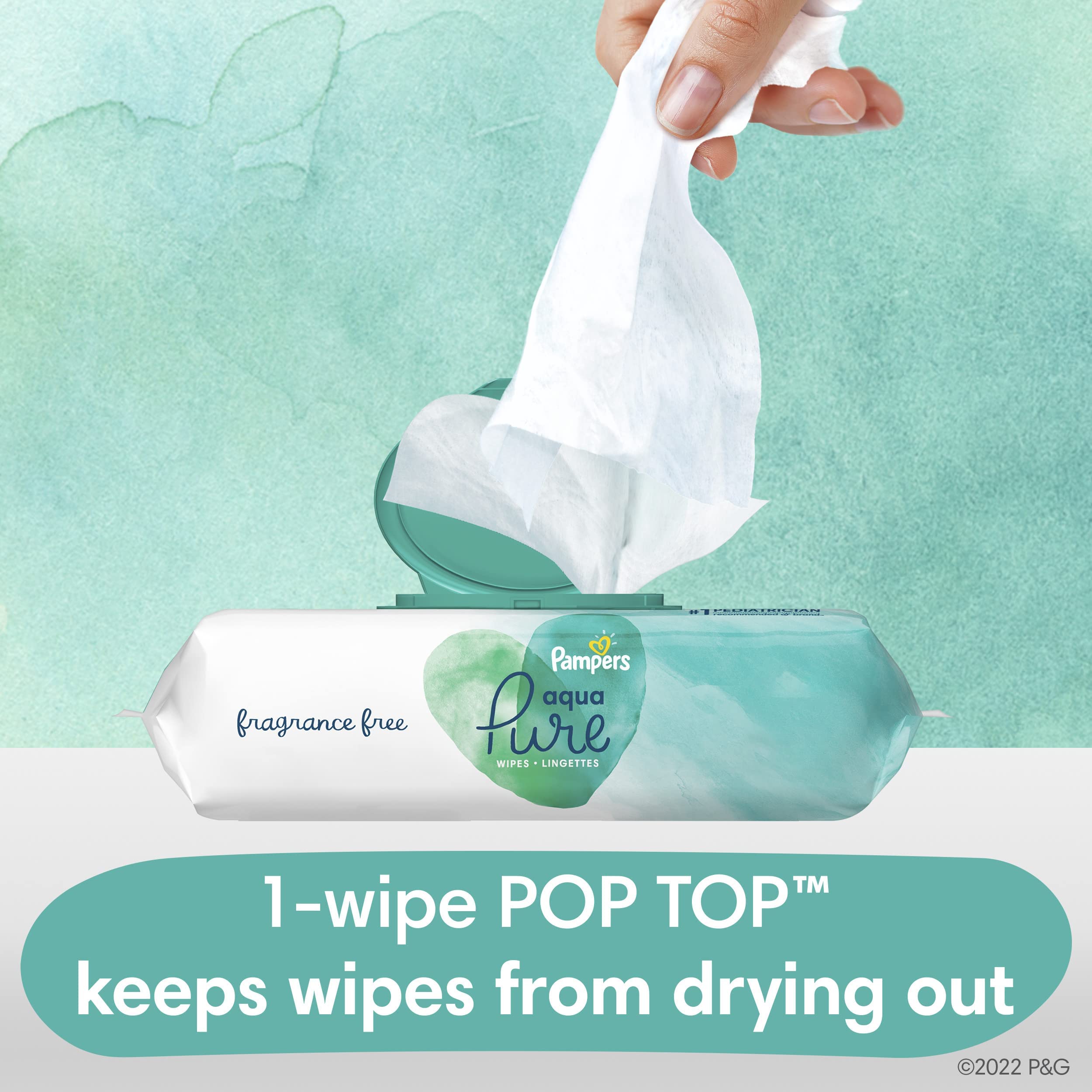 Pampers Aqua Pure Baby Wipes, 99% Water, Fragrance Free, Unscented, Water Based, Multi-Use, 896 Wipes Total (16X Flip-Top Packs) [Packaging May Vary]