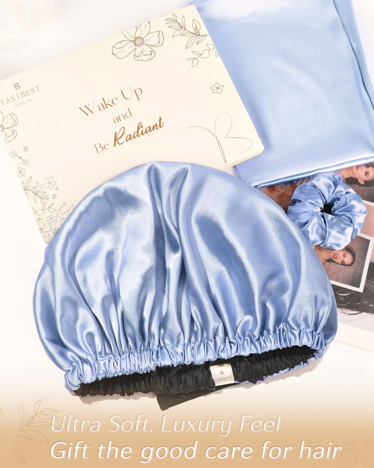 YANIBEST Adjustable Satin Bonnet Double Layer Hair Bonnet for Sleeping Bonnets for Women Hats Curly Natural Hair, Blush Pink