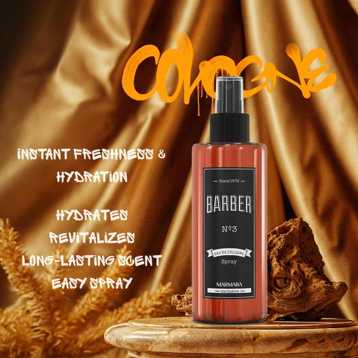 barber marmara No.3 Aftershave For Men, Turkish Eau De Cologne, Refreshing & Soothing, Moisturising & Cleansing.Leather, Cedarwood & Pacthouli Scent. Long Lasting Fragrance, 16.9 fl oz