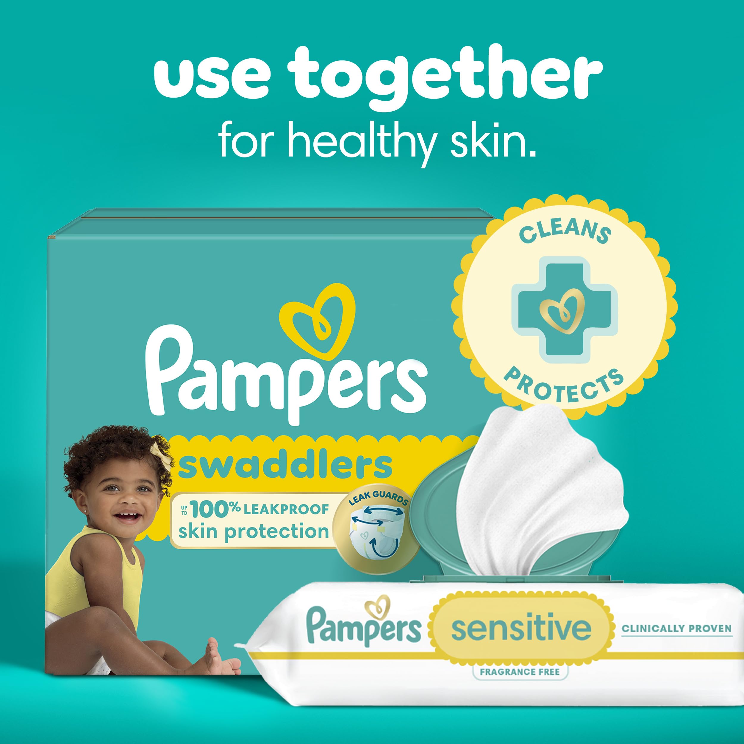 Pampers Sensitive Baby Wipes, Clinically Proven, Fragrance Free, Unscented, Water Based, Hypoallergenic, Multi-Use, Hand Wipes 1008 Wipes Total (18X Flip-Top Packs) [Packaging May Vary]