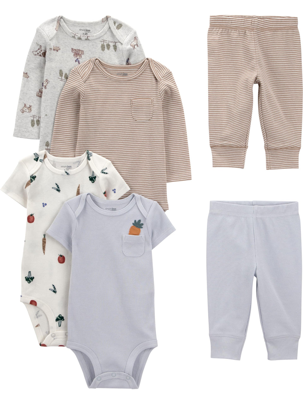 Simple Joys by Carter's Baby 6-piece Bodysuits (Short and Long Sleeve) and Pants Set